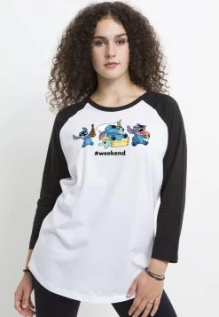 Disney Lilo & Stitch Stitch WeekendMaglietta A Manica LungaWhite Black Donna T-shirt E Top H3A21DBDI-A11