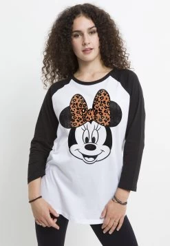 Disney Mickey And Friends Modern Minnie Face LeopardMaglietta A Manica LungaWhite Black Donna T-shirt E Top H3A21DBE0-A11
